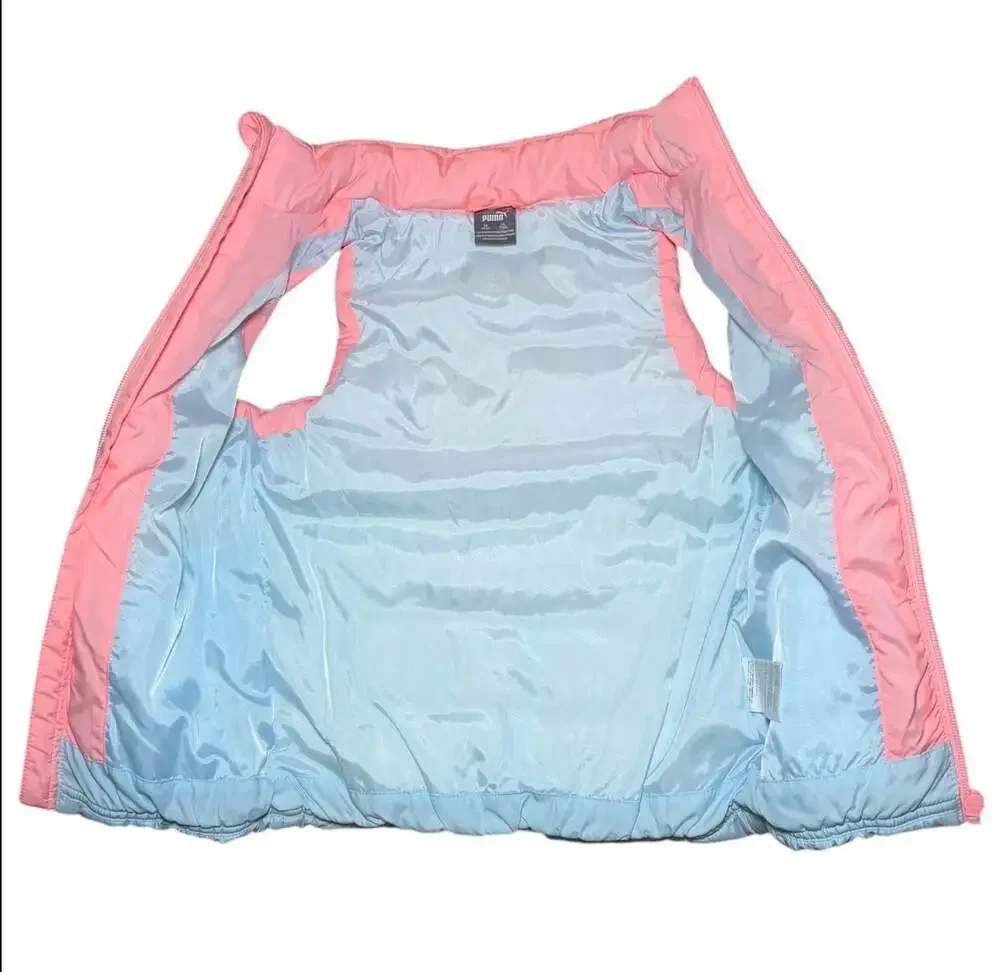 Puma Girls Puffer‎ Vest Pink Blue Colorblock Full Zip Lightweight XS 4/5